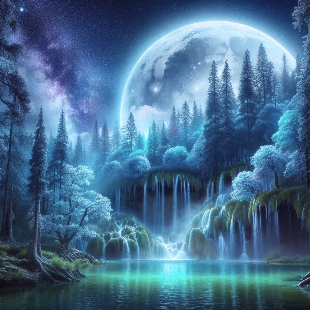 Eaux Lunaires 432 Hz Musique Spirituelle pour l'Élévation de l'Âme : une cascade au clair de lune