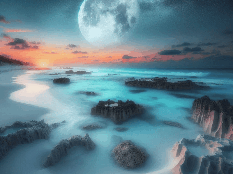 Océan Primordial - Voyage Sonore dans les Profondeurs de l’Être : une plage magnifique et l'océan à perte de vue sous la lune et la voute céleste