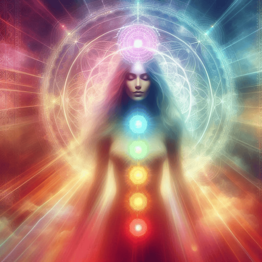 Aura : Interprétation des Couleurs et des Formes : une femme entourée d'une belle aura lumineuse