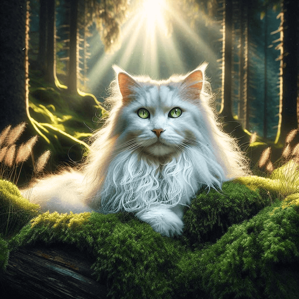 Reconnaître l’Âme animale : Clé de l’évolution humaine : un chat blanc magnifique au regard intense au milieu d'une foret