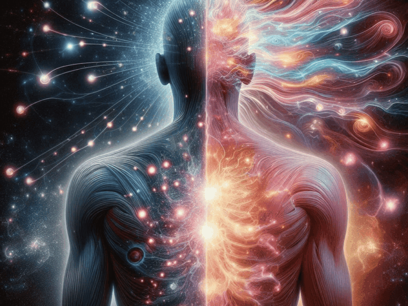 Comprendre les Maladies Karmiques : Quand le Corps Devient le Messager de l’Âme : une silhouette dont les nœuds karmiques se dénouent