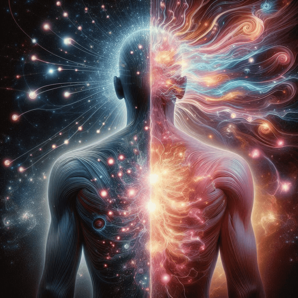 Comprendre les Maladies Karmiques : Quand le Corps Devient le Messager de l’Âme : une silhouette dont les nœuds karmiques se dénouent
