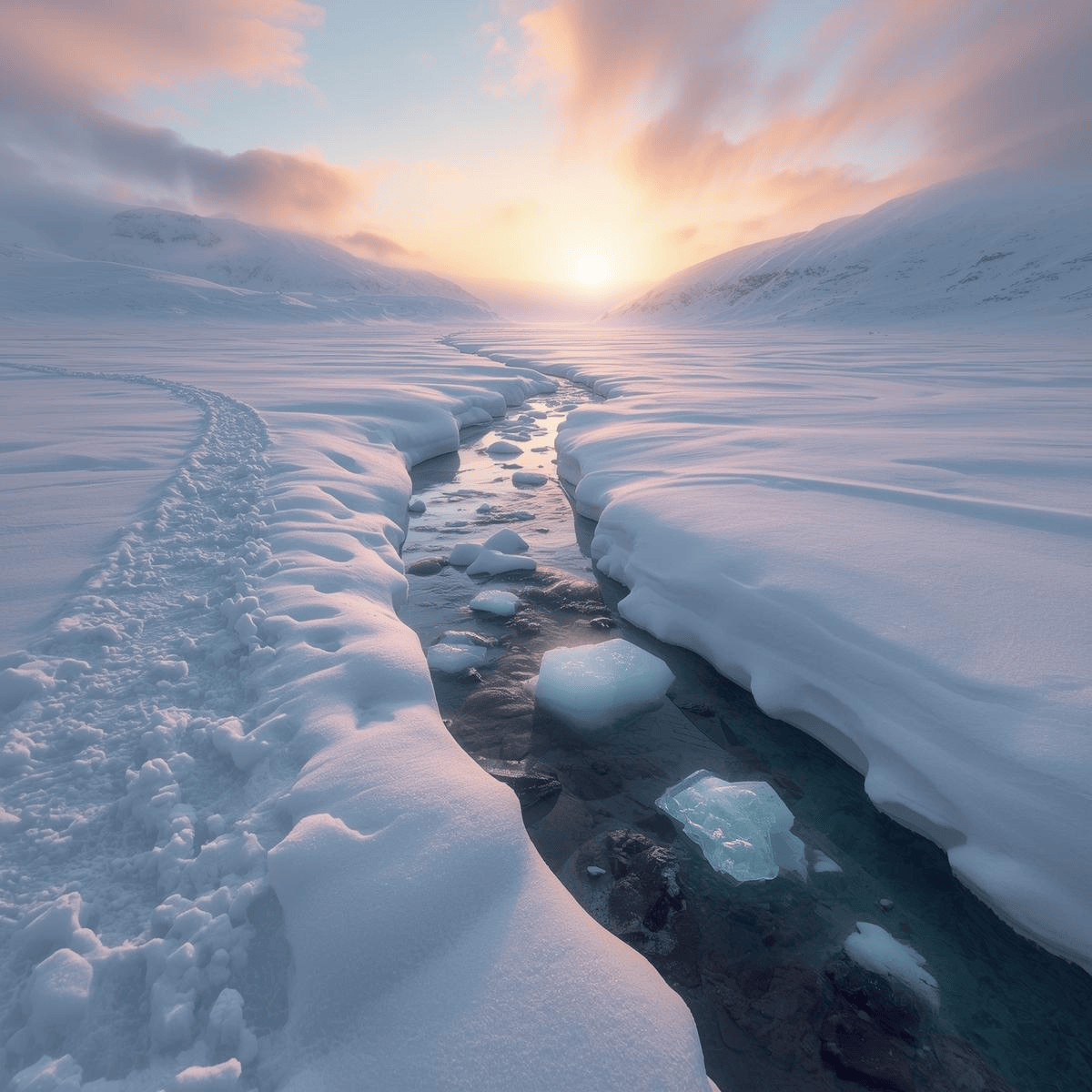 Paysage de nature en hiver, silencieux et immaculé, symbole de ralentissement, de paix intérieure et de transformation de la conscience