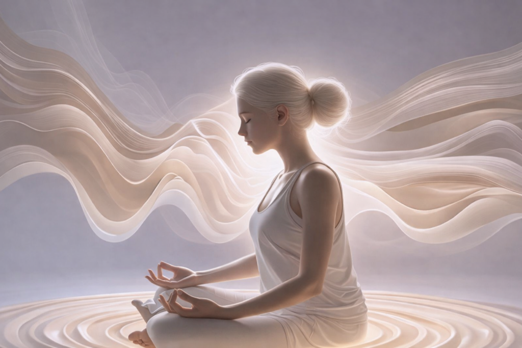 Personne en méditation symbolisant l’apprentissage et l’évolution intérieure dans les formations en hypnose et EFT Well-Planify