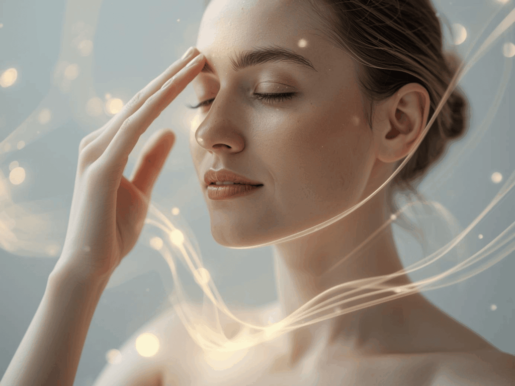 Personne pratiquant l’EFT dans le cadre d’une formation EFT en ligne avec stimulation de points énergétiques